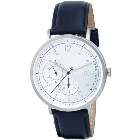 Мъжки ръчен часовник с кварцов механизъм - корпус от Стомана - Естествена кожа - цвят Бял Черен