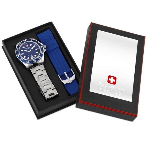 Мъжки ръчен часовник с кварцов механизъм - корпус от Стомана - Стоманена верижка - цвят Син Сив