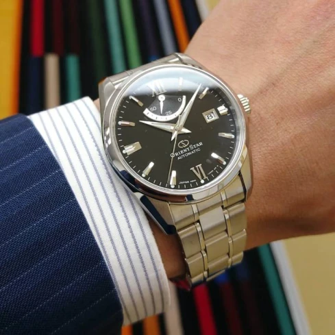 Мъжки ръчен часовник с автоматичен механизъм - корпус от Стомана - Стоманена верижка - цвят Черен