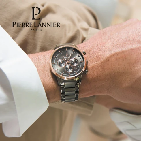 Мъжки ръчен часовник с кварцов механизъм - корпус от Стомана - Стоманена верижка - цвят Черен Сив