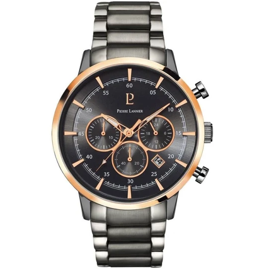 Мъжки ръчен часовник с кварцов механизъм - корпус от Стомана - Стоманена верижка - цвят Черен Сив