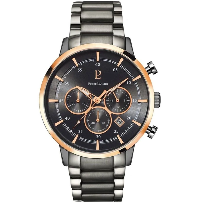 Мъжки ръчен часовник с кварцов механизъм - корпус от Стомана - Стоманена верижка - цвят Черен Сив