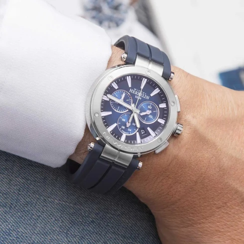 Мъжки ръчен часовник с кварцов механизъм - корпус от Стомана - Силиконова каишка - цвят Син Син