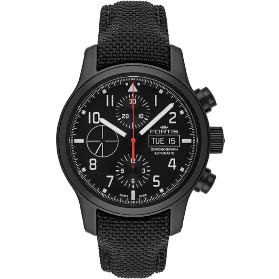 Мъжки ръчен часовник с автоматичен механизъм - корпус от Стомана - Текстил и естествена кожа - цвят Черен Черен