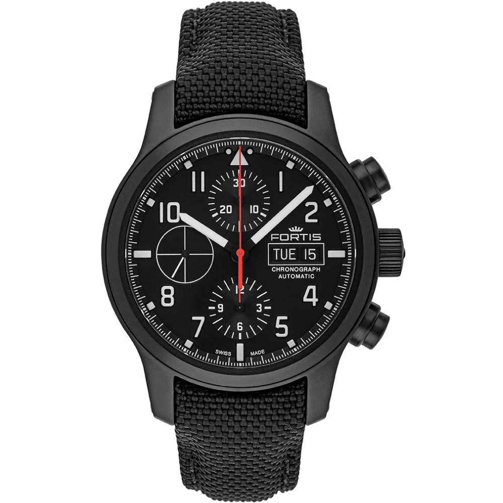 Мъжки ръчен часовник с автоматичен механизъм - корпус от Стомана - Текстил и естествена кожа - цвят Черен Черен