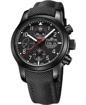 Мъжки ръчен часовник с автоматичен механизъм - корпус от Стомана - Текстил и естествена кожа - цвят Черен Черен