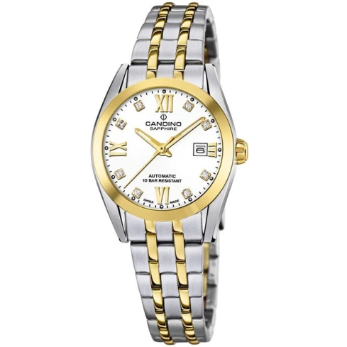 Дамски ръчен часовник с автоматичен механизъм - корпус от Стомана - Стоманена верижка - цвят Бял Злато