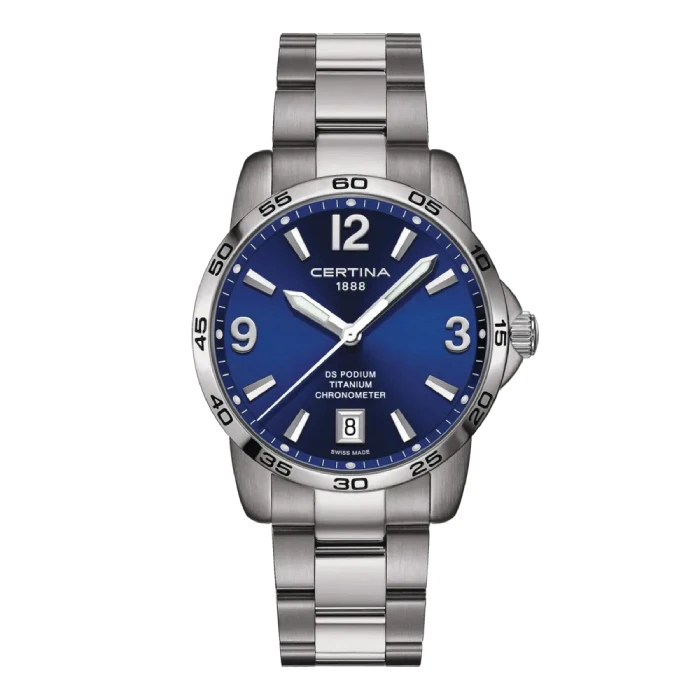 Мъжки ръчен часовник с кварцов механизъм - корпус от Титан - Титаниева верижка - цвят Син Сив