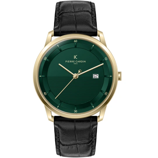 Мъжки ръчен часовник с кварцов механизъм - корпус от Стомана - Естествена кожа - цвят Зелен Черен