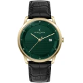 Мъжки ръчен часовник с кварцов механизъм - корпус от Стомана - Естествена кожа - цвят Зелен Черен