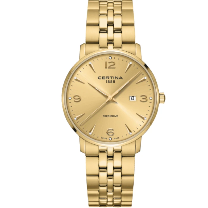 Мъжки ръчен часовник с кварцов механизъм - корпус от Стомана - Златна верижка - цвят Злато