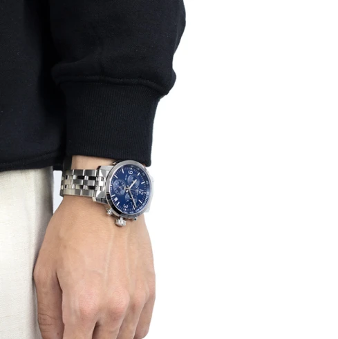 Мъжки ръчен часовник с кварцов механизъм - корпус от Стомана - Стоманена верижка - цвят Син Сив