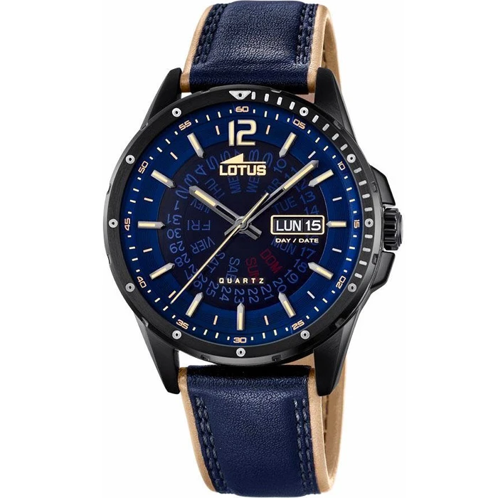 Мъжки ръчен часовник с кварцов механизъм - корпус от Стомана - Естествена кожа - цвят Син Бежов