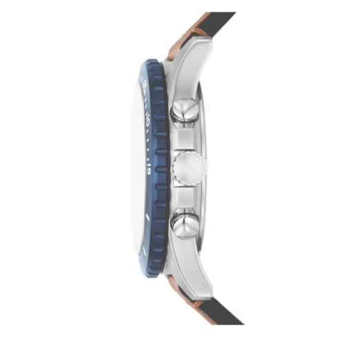 Мъжки ръчен часовник с кварцов механизъм - корпус от Стомана - Естествена кожа - цвят Син Кафяв