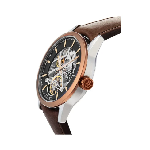 Мъжки ръчен часовник с автоматичен механизъм - корпус от Стомана - Естествена кожа - цвят Скелетон Кафяв