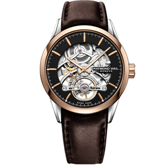 Мъжки ръчен часовник с автоматичен механизъм - корпус от Стомана - Естествена кожа - цвят Скелетон Кафяв