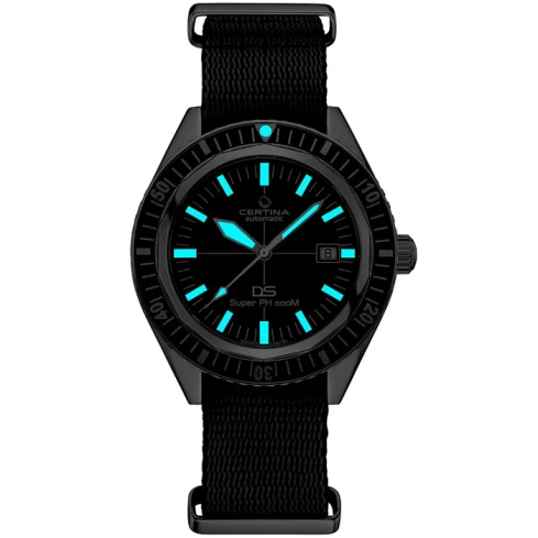 Мъжки ръчен часовник с автоматичен механизъм - корпус от Стомана и алуминий - Нато каишка - цвят Черен Черен