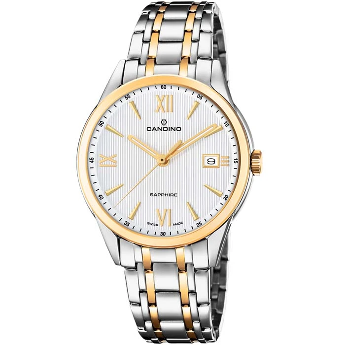 Мъжки ръчен часовник с кварцов механизъм - корпус от Стомана - Стоманена верижка - цвят Бял Злато