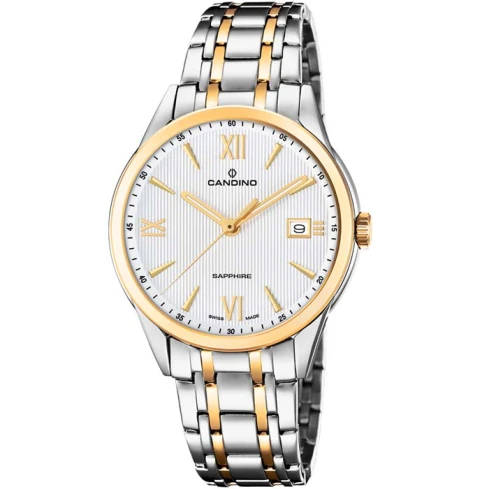 Мъжки ръчен часовник с кварцов механизъм - корпус от Стомана - Стоманена верижка - цвят Бял Злато