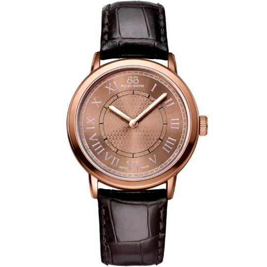 Дамски ръчен часовник с кварцов механизъм - корпус от Стомана - Естествена кожа - цвят Розово Злато Кафяв