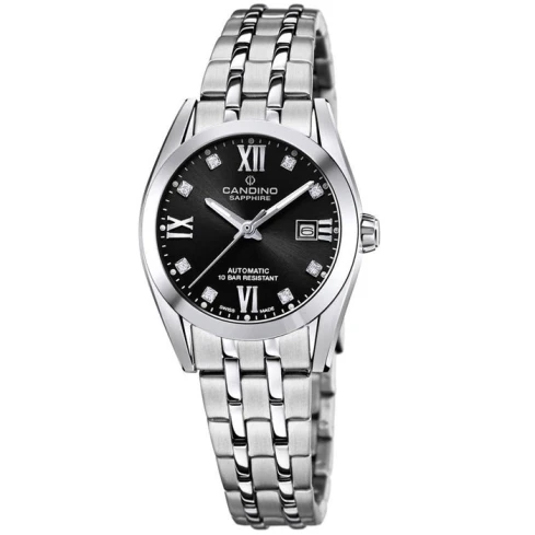 Дамски ръчен часовник с автоматичен механизъм - корпус от Стомана - Стоманена верижка - цвят Черен Сив