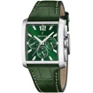 Мъжки ръчен часовник с кварцов механизъм - корпус от Стомана - Естествена кожа - цвят Зелен Зелен