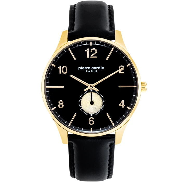 Мъжки ръчен часовник с кварцов механизъм - корпус от Стомана - Естествена кожа - цвят Черен Черен