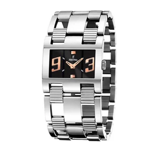 Дамски ръчен часовник с кварцов механизъм - корпус от Стомана - Стоманена верижка - цвят Черен Сив