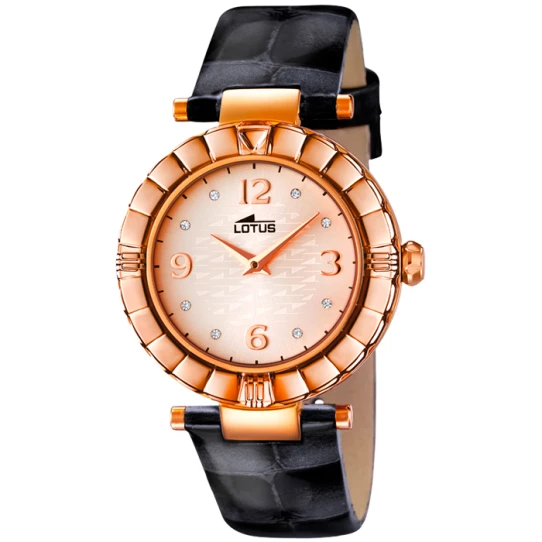 Дамски ръчен часовник с кварцов механизъм - корпус от Стомана - Естествена кожа - цвят Розово Злато Черен