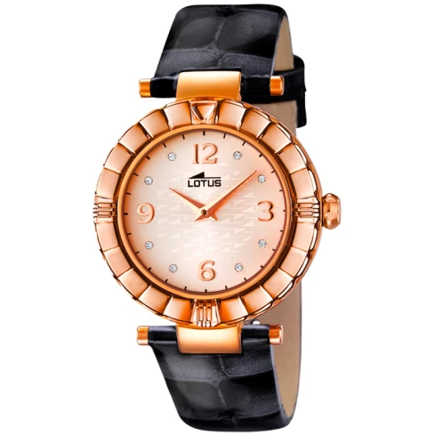 Дамски ръчен часовник с кварцов механизъм - корпус от Стомана - Естествена кожа - цвят Розово Злато Черен