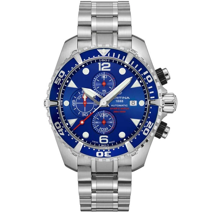 Мъжки ръчен часовник с автоматичен механизъм - корпус от Стомана и алуминий - Стоманена верижка - цвят Син Сив