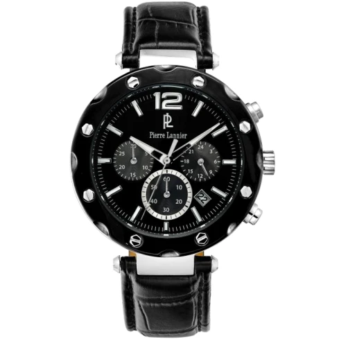 Мъжки ръчен часовник с кварцов механизъм - корпус от Стомана - Естествена кожа - цвят Черен