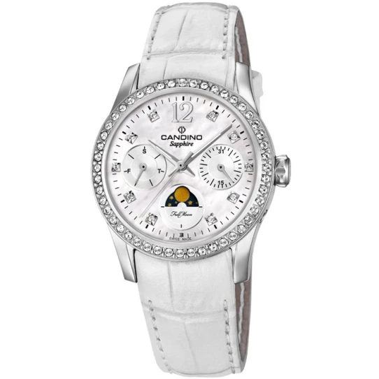 Дамски ръчен часовник с кварцов механизъм - корпус от Стомана - Естествена кожа - цвят Седеф Бял