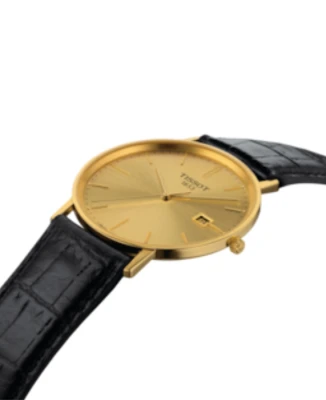 Мъжки ръчен часовник с кварцов механизъм - корпус от 18К Злато - Естествена кожа - цвят Злато Черен