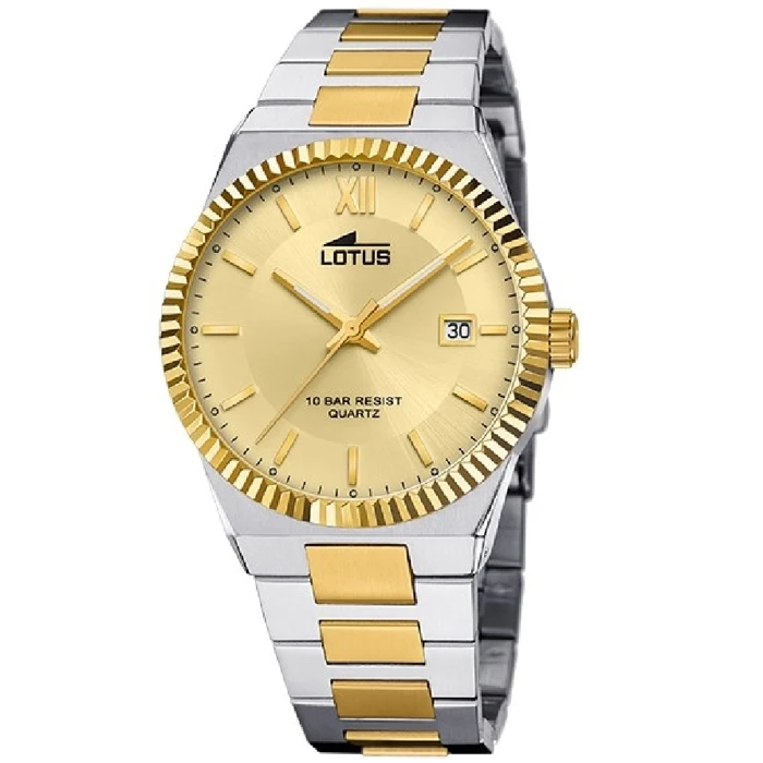 Мъжки ръчен часовник с кварцов механизъм - корпус от Стомана - Стоманена верижка - цвят Злато Злато