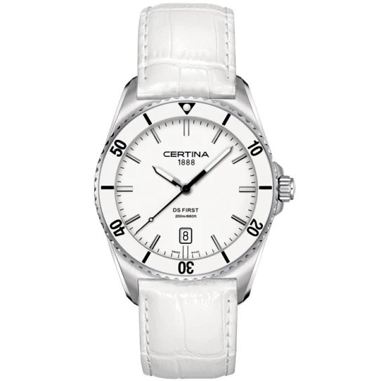 Дамски ръчен часовник с кварцов механизъм - корпус от Стомана и керамика - Естествена кожа - цвят Бял Бял