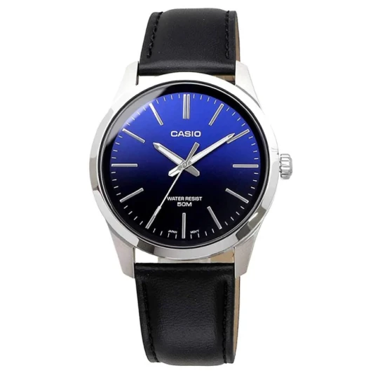 Мъжки ръчен часовник с кварцов механизъм - корпус от Стомана - Естествена кожа - цвят Син Черен