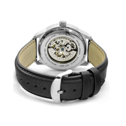 Мъжки ръчен часовник с автоматичен механизъм - корпус от Стомана - Естествена кожа - цвят Скелетон Черен
