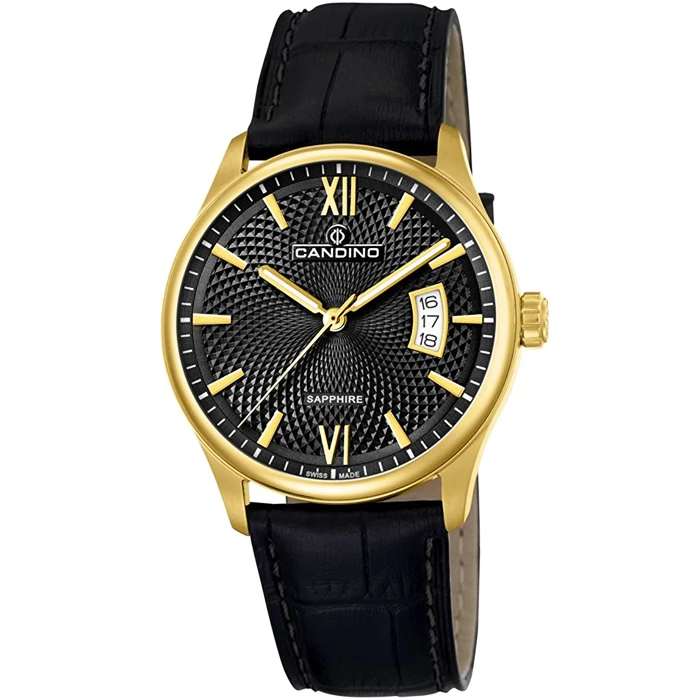 Мъжки ръчен часовник с кварцов механизъм - корпус от Стомана - Естествена кожа - цвят Черен Черен