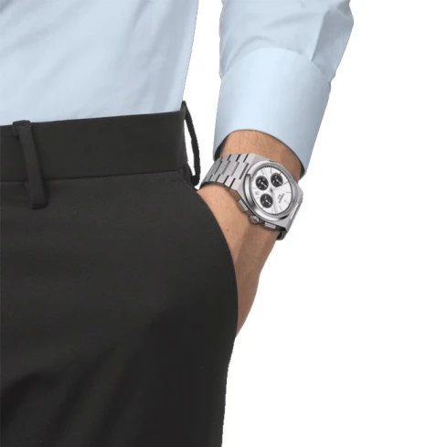 Мъжки ръчен часовник с автоматичен механизъм - корпус от Стомана - Стоманена верижка - цвят Бял Сив
