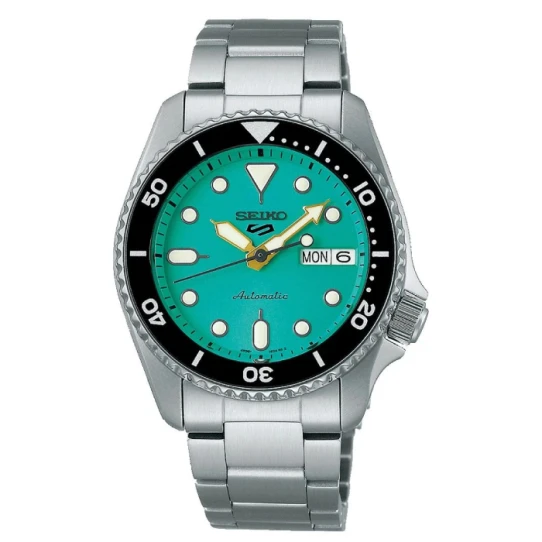 Мъжки ръчен часовник с автоматичен механизъм - корпус от Стомана - Стоманена верижка - цвят Тюркоаз Сив