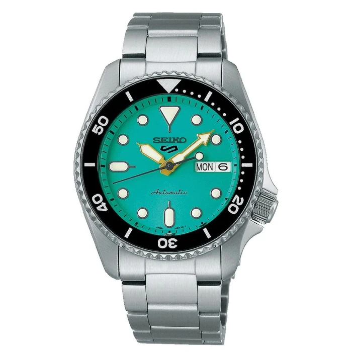 Мъжки ръчен часовник с автоматичен механизъм - корпус от Стомана - Стоманена верижка - цвят Тюркоаз Сив