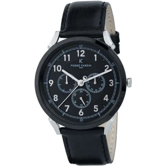 Мъжки ръчен часовник с кварцов механизъм - корпус от Стомана - Естествена кожа - цвят Черен Черен