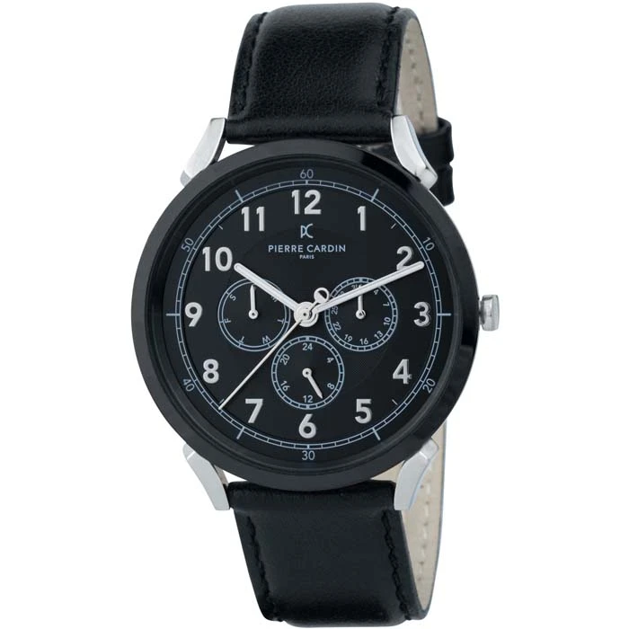 Мъжки ръчен часовник с кварцов механизъм - корпус от Стомана - Естествена кожа - цвят Черен Черен