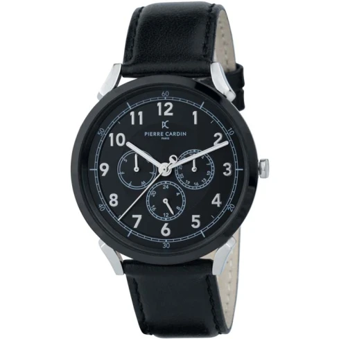 Мъжки ръчен часовник с кварцов механизъм - корпус от Стомана - Естествена кожа - цвят Черен Черен