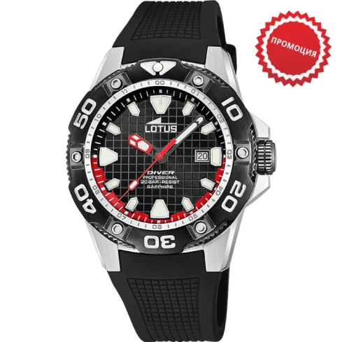 Lotus 18927/4 - Мъжки ръчен часовник с кварцов механизъм - корпус от Стомана - Каучук - цвят Черен