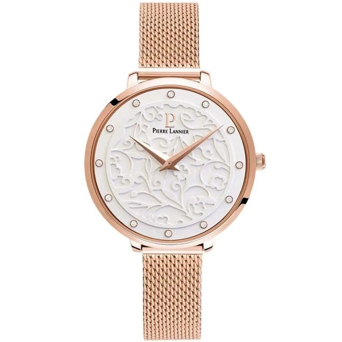 Дамски ръчен часовник с кварцов механизъм - корпус от Стомана - Меш - цвят Бял Розово Злато