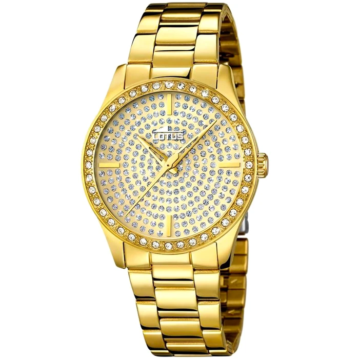 Дамски ръчен часовник с кварцов механизъм - корпус от Стомана - Стоманена верижка - цвят Злато Злато