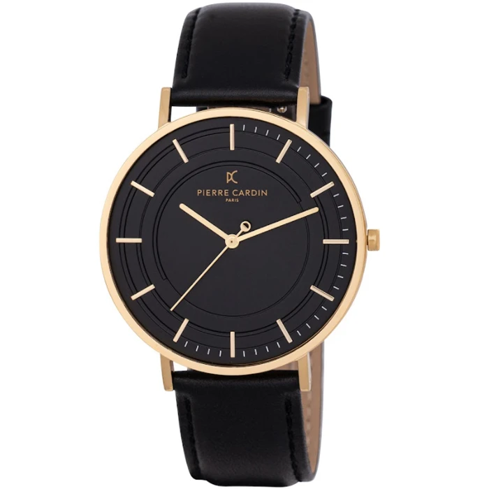 Мъжки ръчен часовник с кварцов механизъм - корпус от Стомана - Естествена кожа - цвят Черен Черен