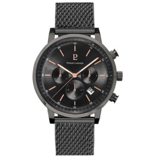 Мъжки ръчен часовник с кварцов механизъм - корпус от Стомана - Меш - цвят Черен Черен